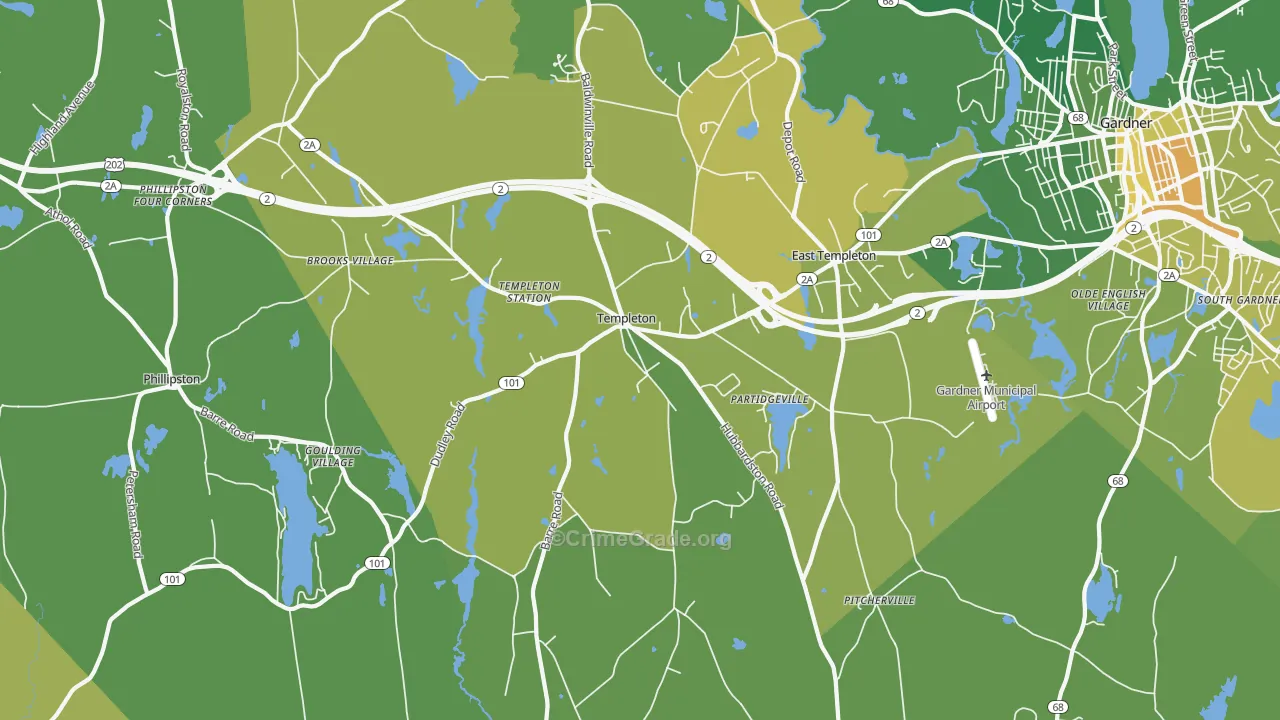 Templeton, MA Map of Murder Rates