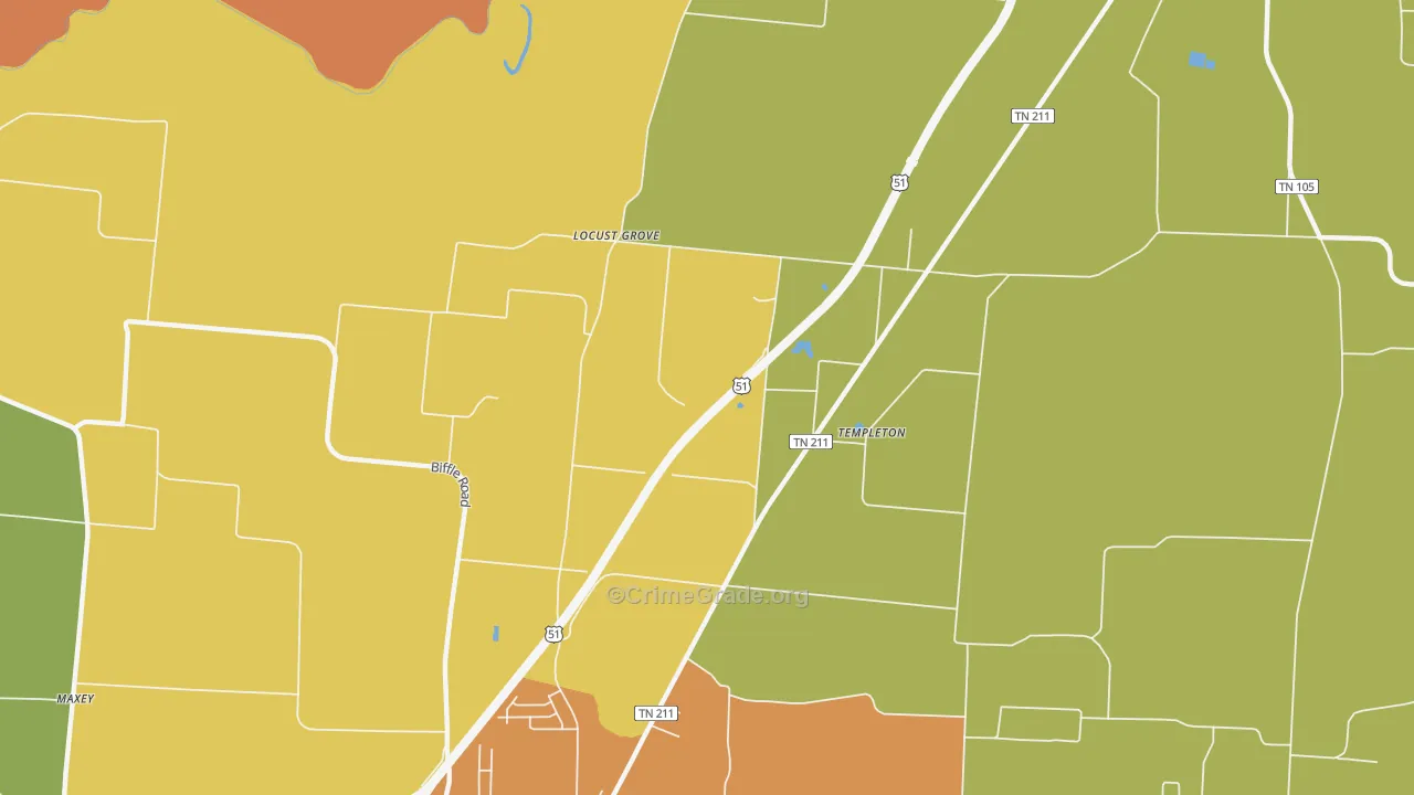 Templeton, TN Map of Murder Rates