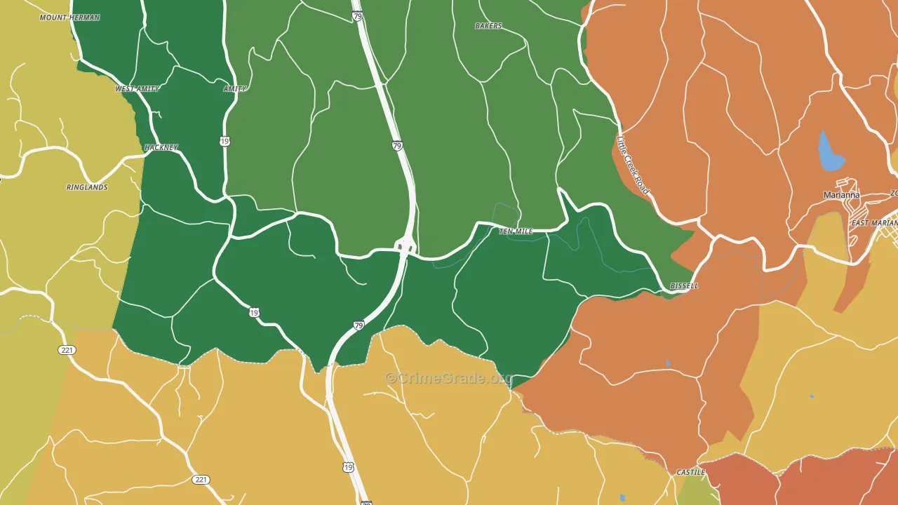 Ten Mile, PA Map of Murder Rates