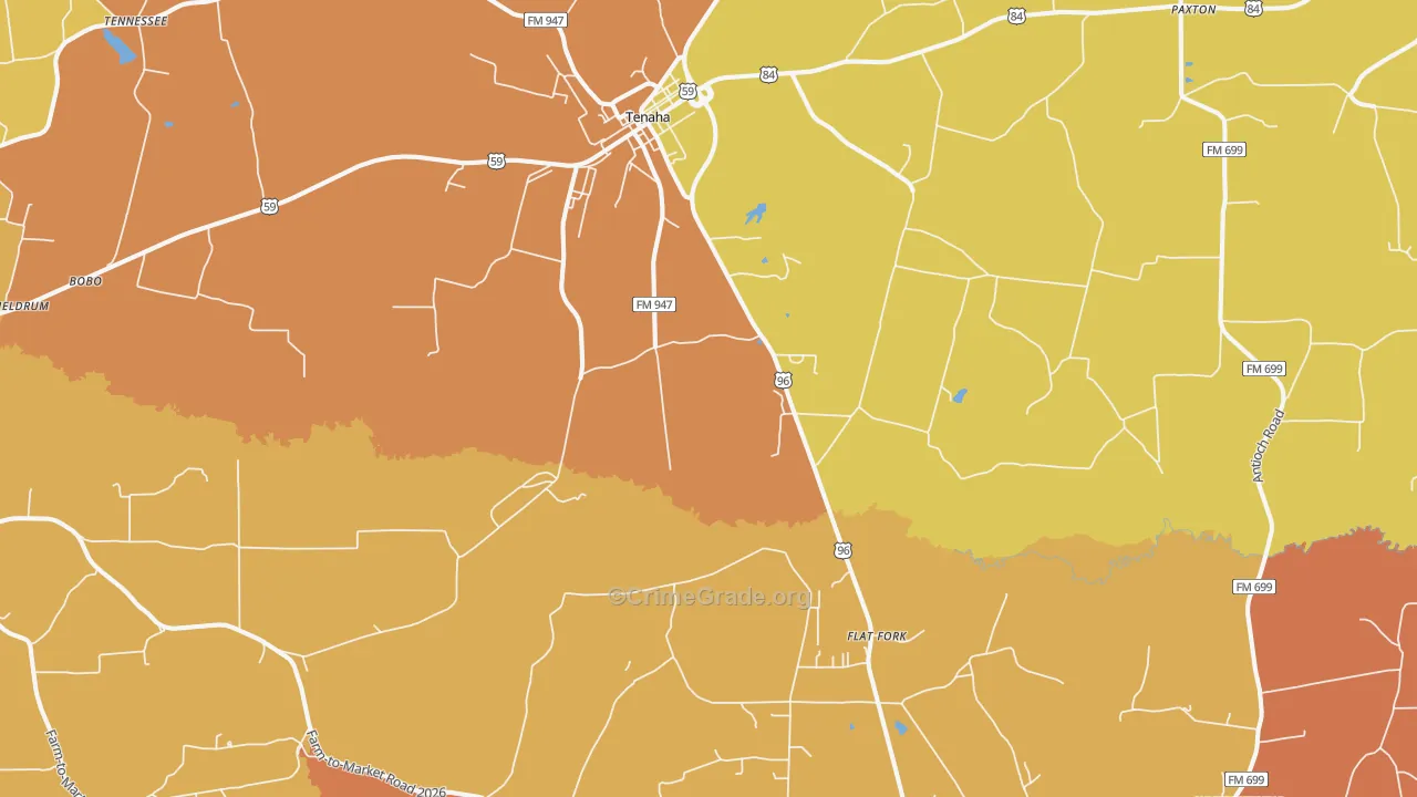 Tenaha, TX Map of Murder Rates