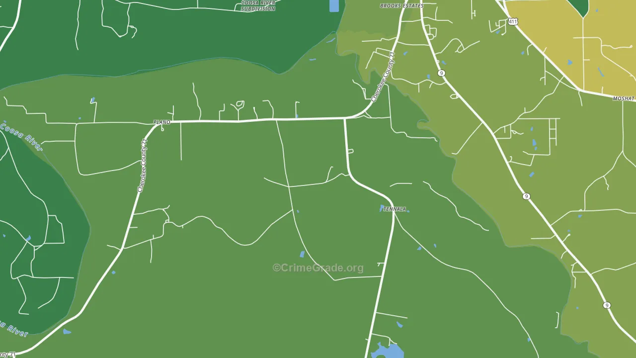 Tennala, AL Map of Murder Rates