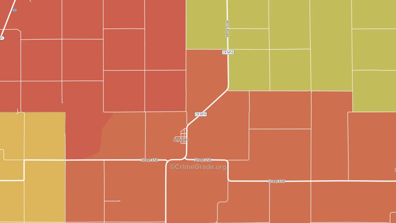Tennant, IA Map of Murder Rates