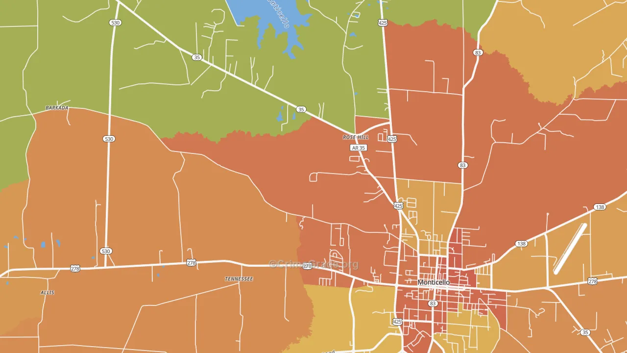 Tennessee, AR Map of Murder Rates