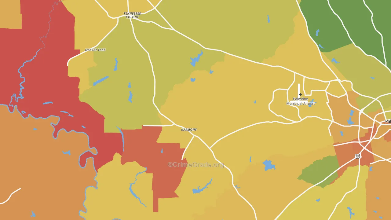 Tennessee Colony, TX Map of Murder Rates