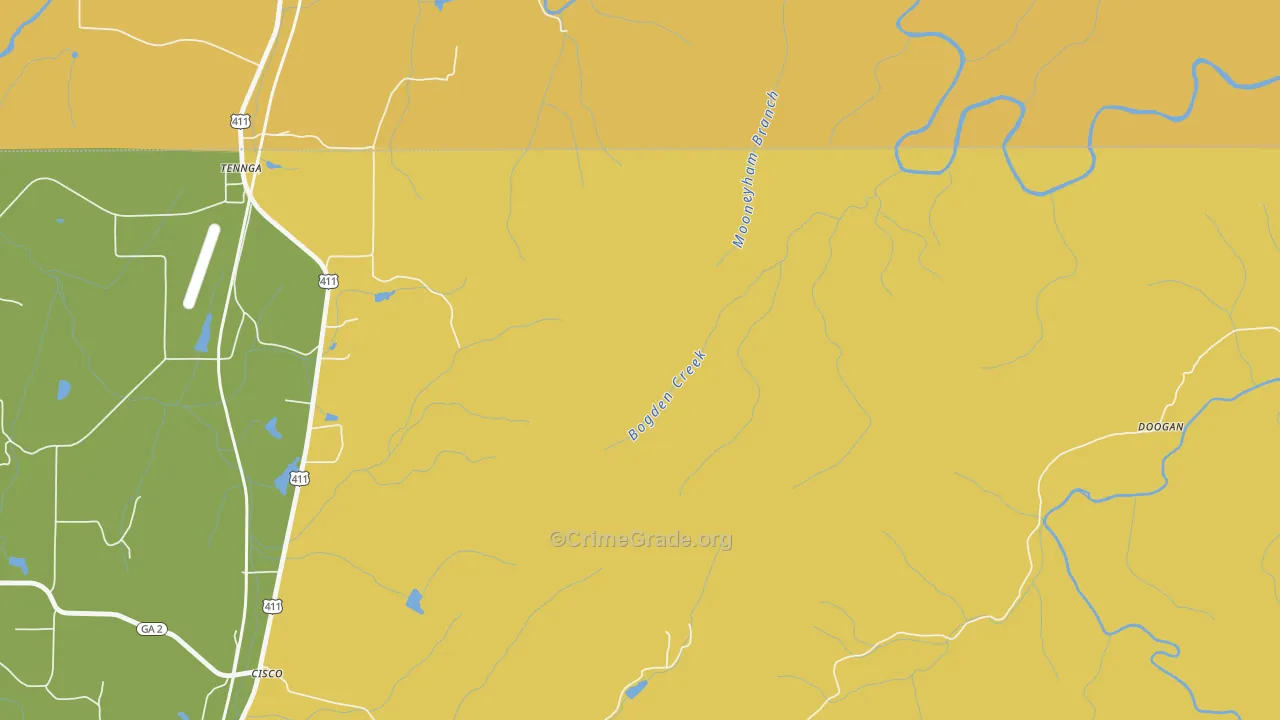 Tennga, GA Map of Murder Rates