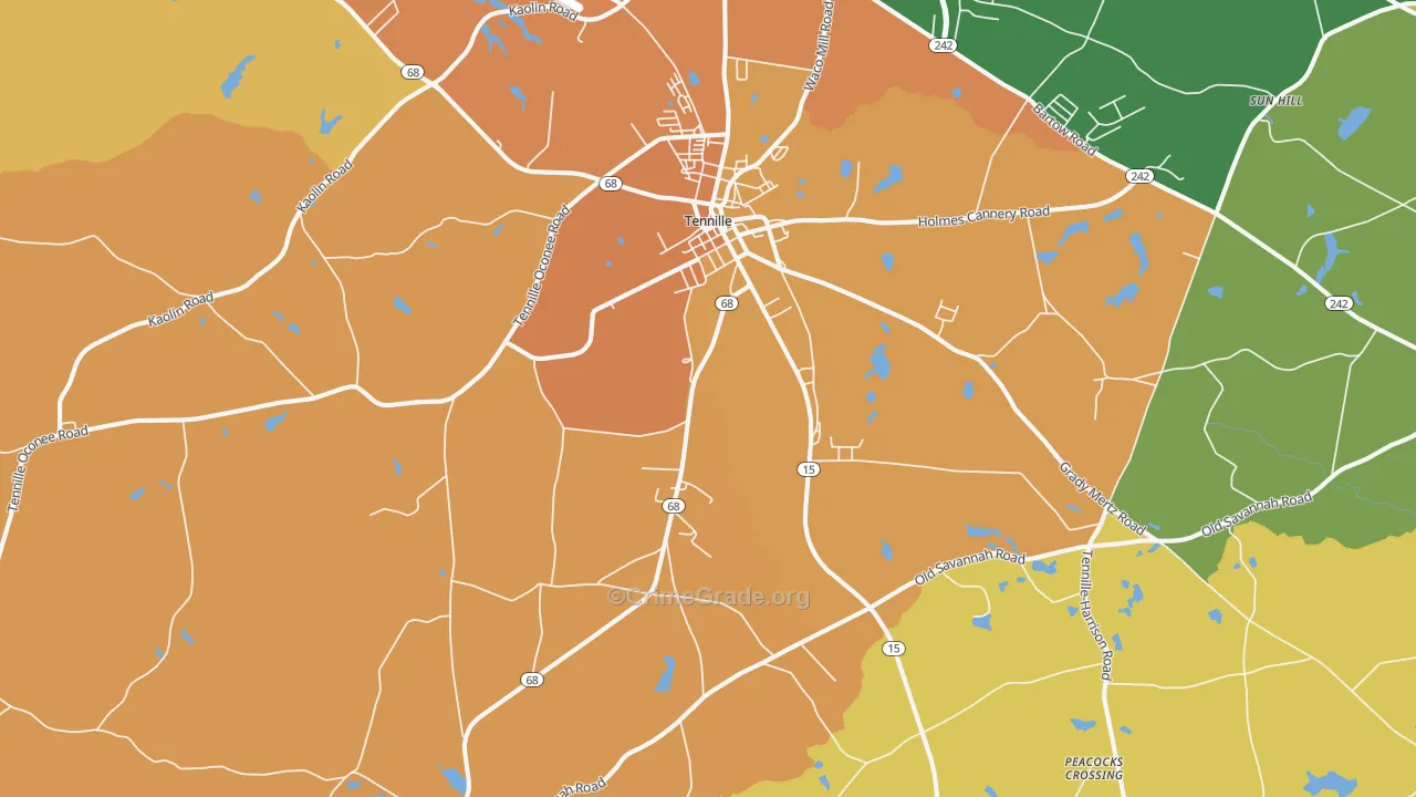 Tennille, GA Map of Murder Rates
