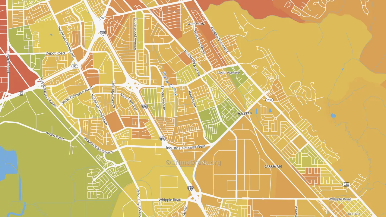 Tennyson-Alquire, Hayward, CA Map of Murder Rates