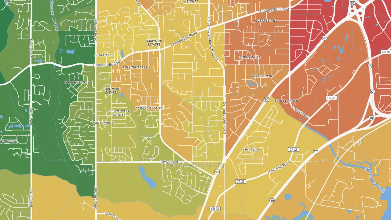 Terrace Hills, Mobile, AL Map of Murder Rates