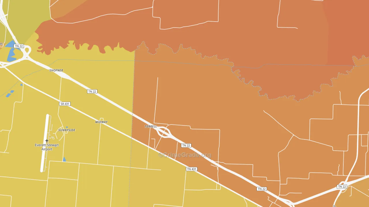 Terrell, TN Map of Murder Rates