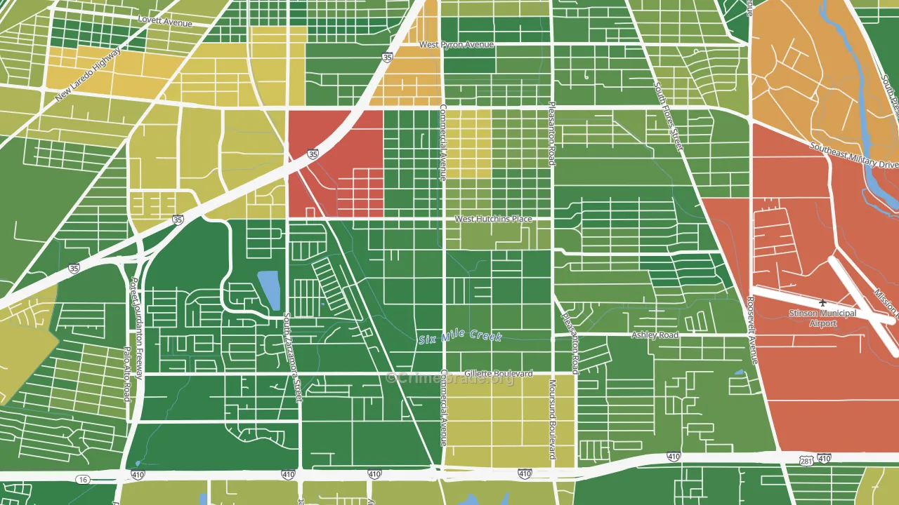 Terrell Wells, San Antonio, TX Map of Murder Rates