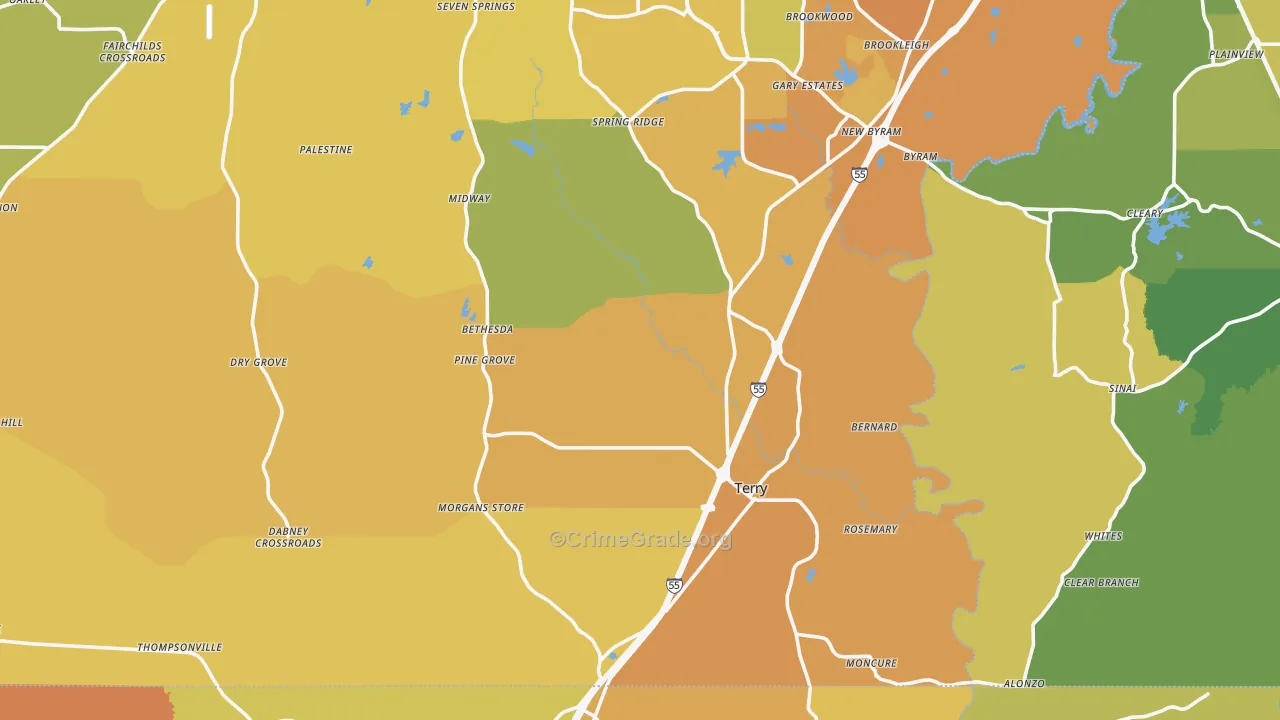 Terry, MS Map of Murder Rates