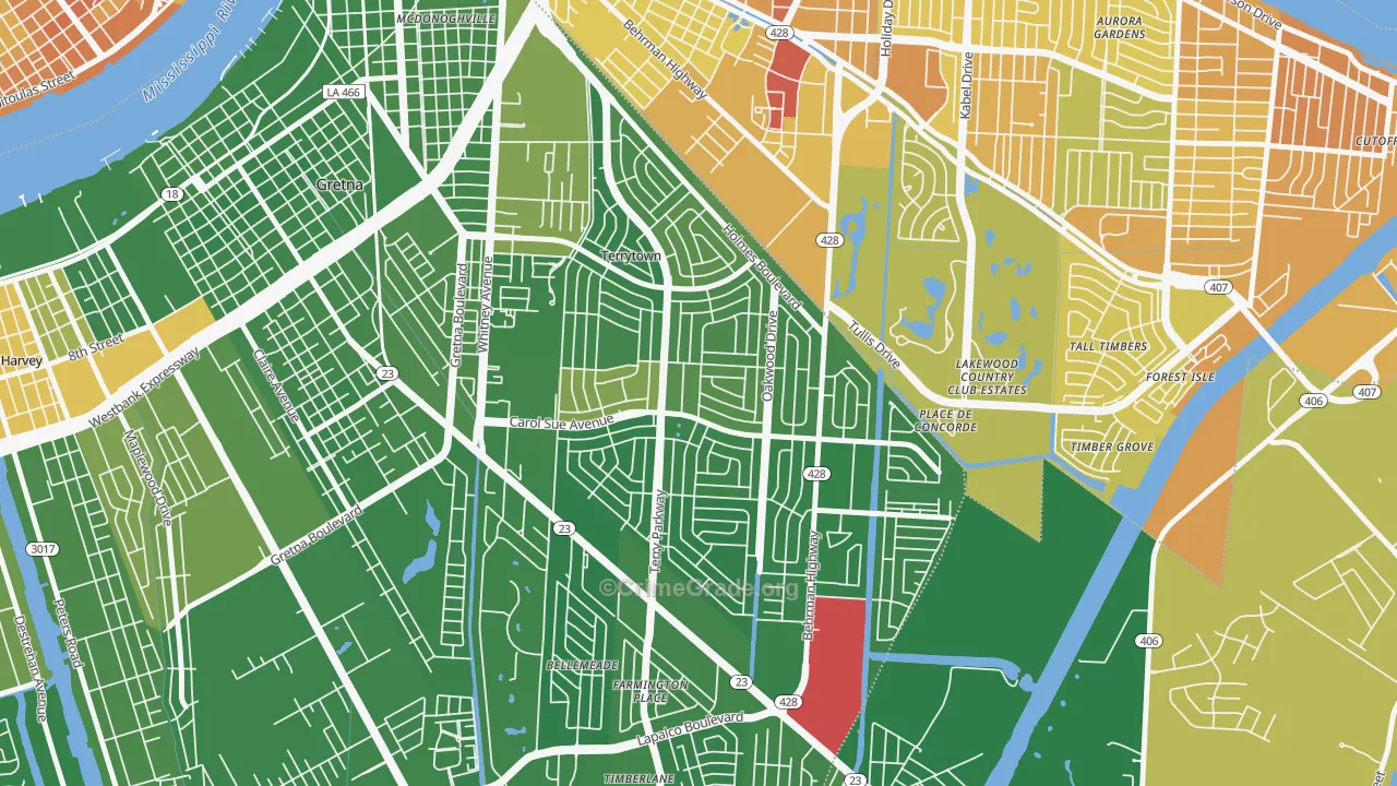 Terrytown, LA Map of Murder Rates