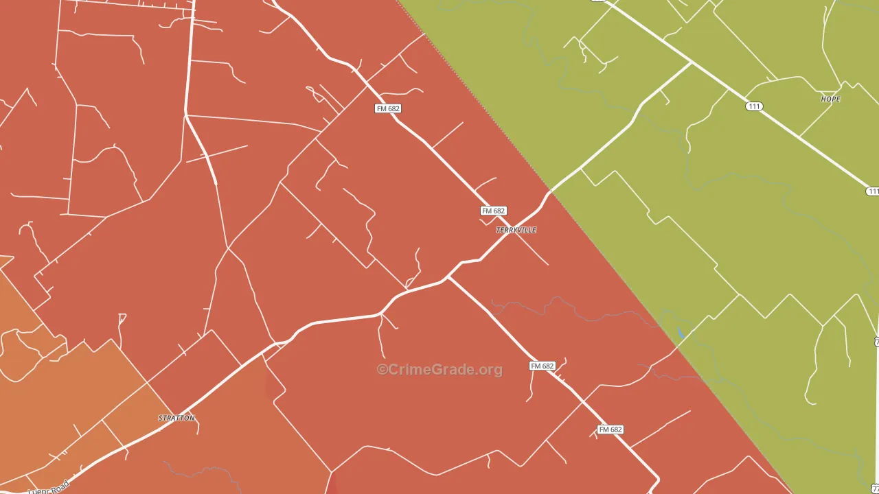 Terryville, TX Map of Murder Rates