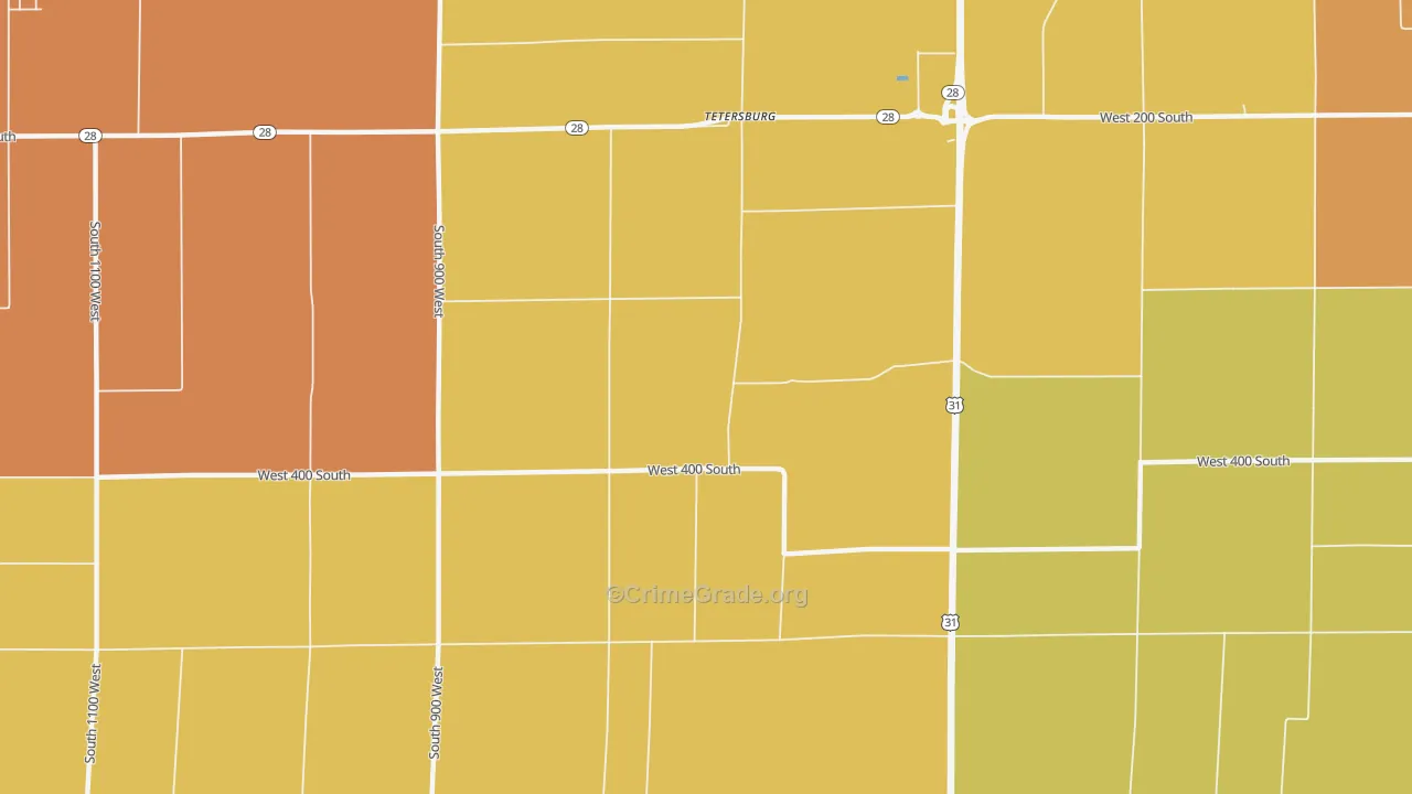Tetersburg, IN Map of Murder Rates
