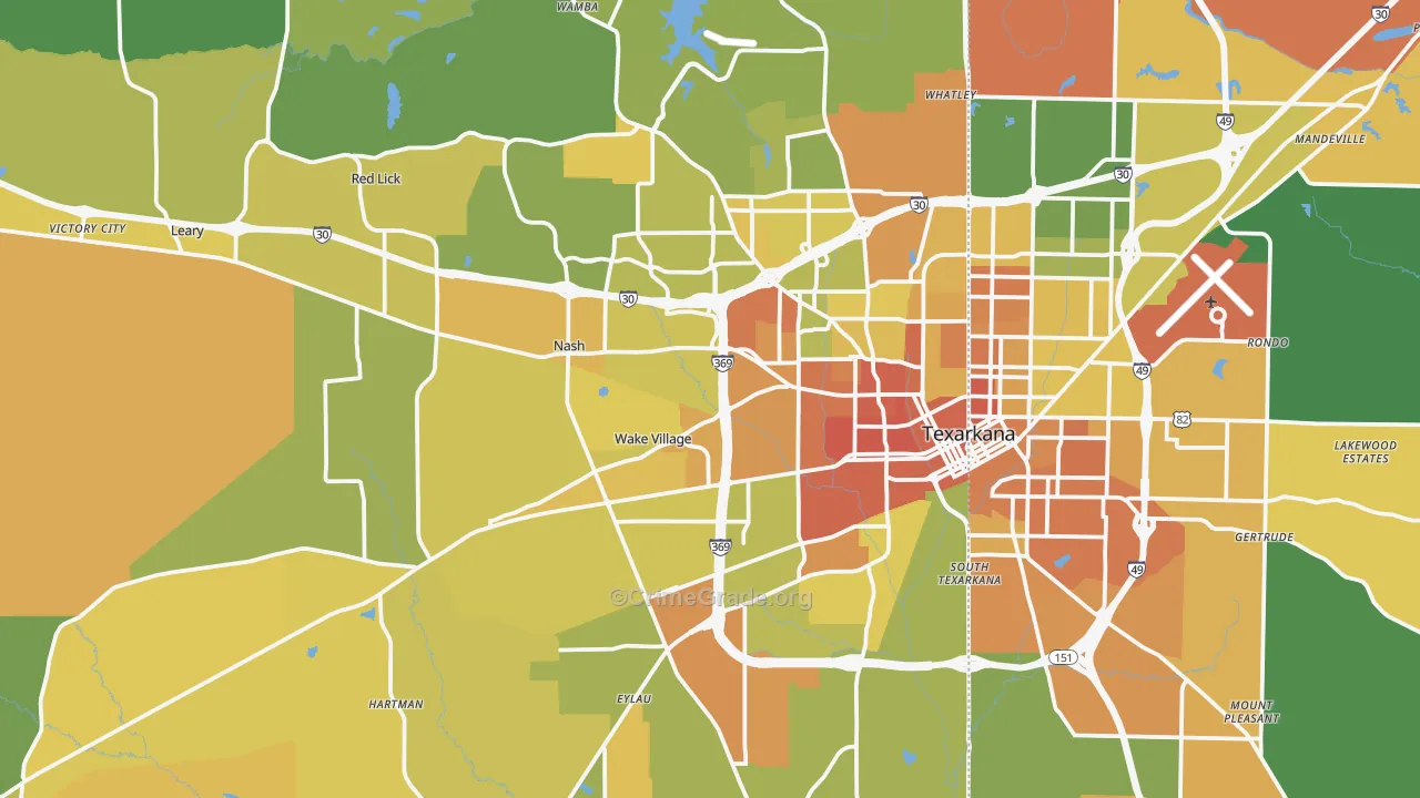 Texarkana, TX Map of Murder Rates