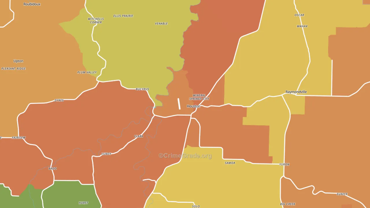 Texas County, MO Map of Murder Rates
