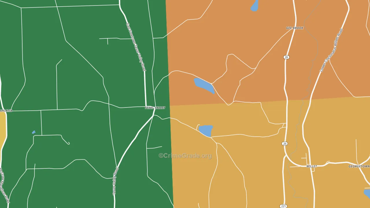 Texas Valley, NY Map of Murder Rates