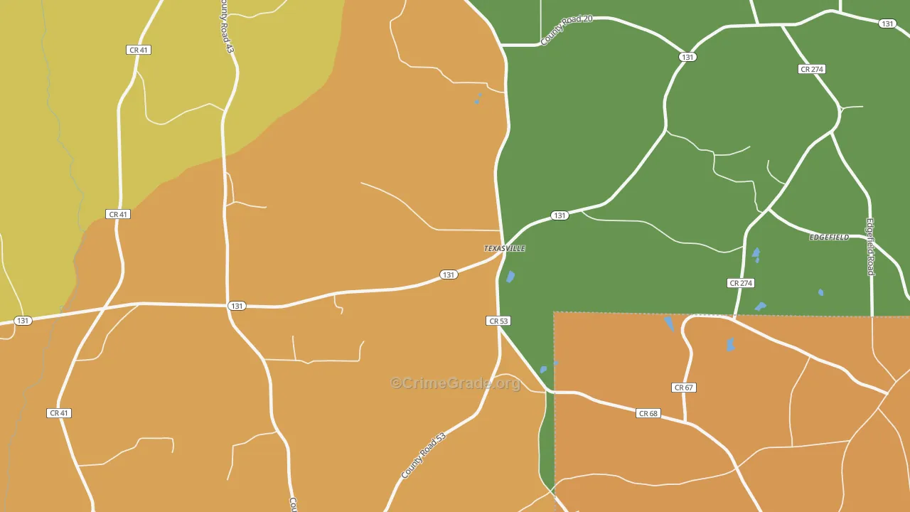 Texasville, AL Map of Murder Rates