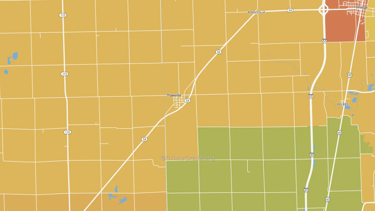 Thawville, IL Map of Murder Rates