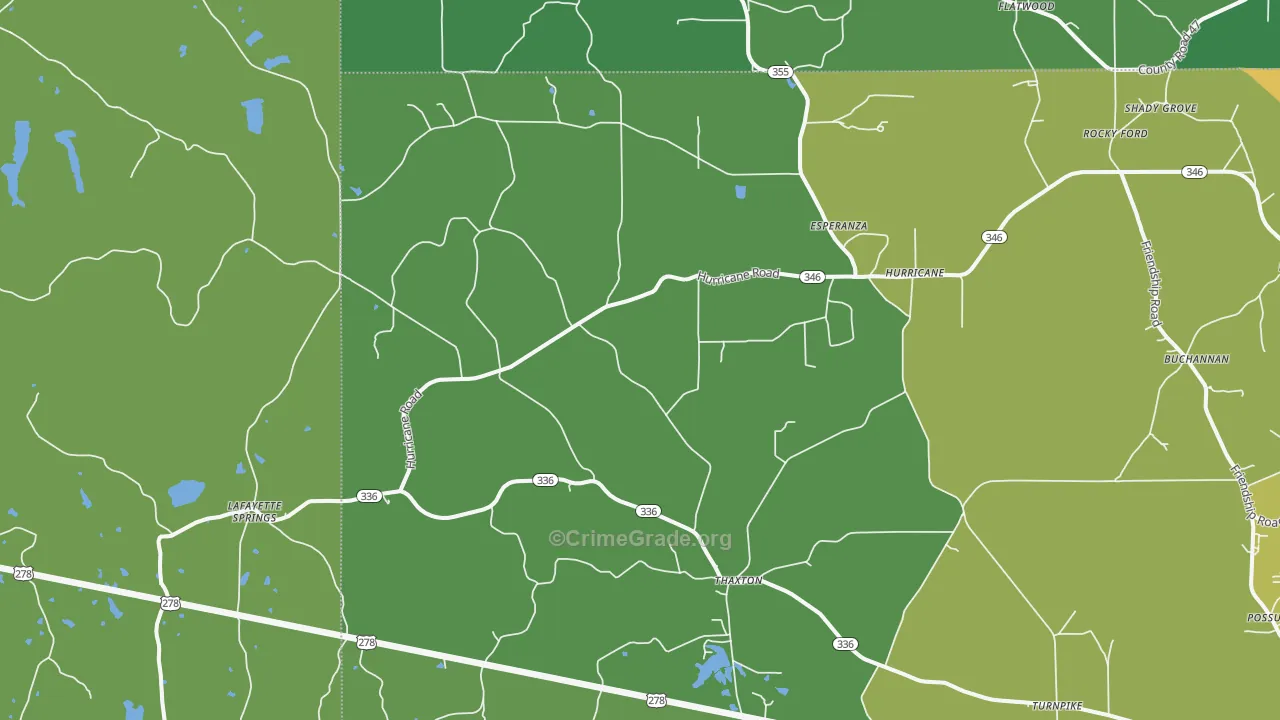 Thaxton, MS Map of Murder Rates