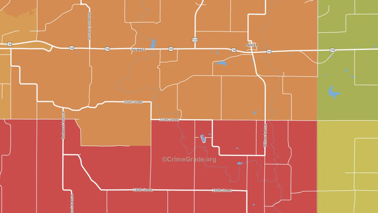 Thayer, IA Map of Murder Rates