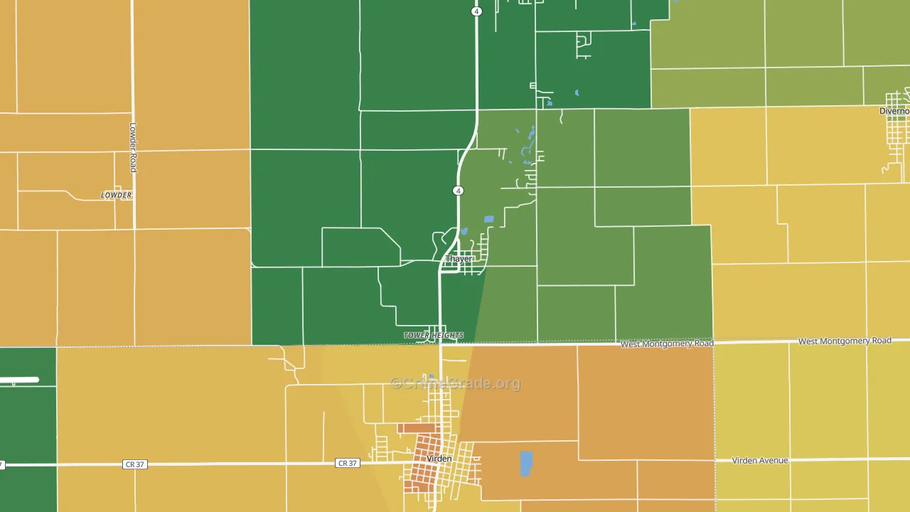 Thayer, IL Map of Murder Rates