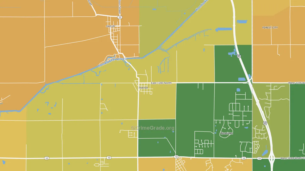 Thayer, IN Map of Murder Rates