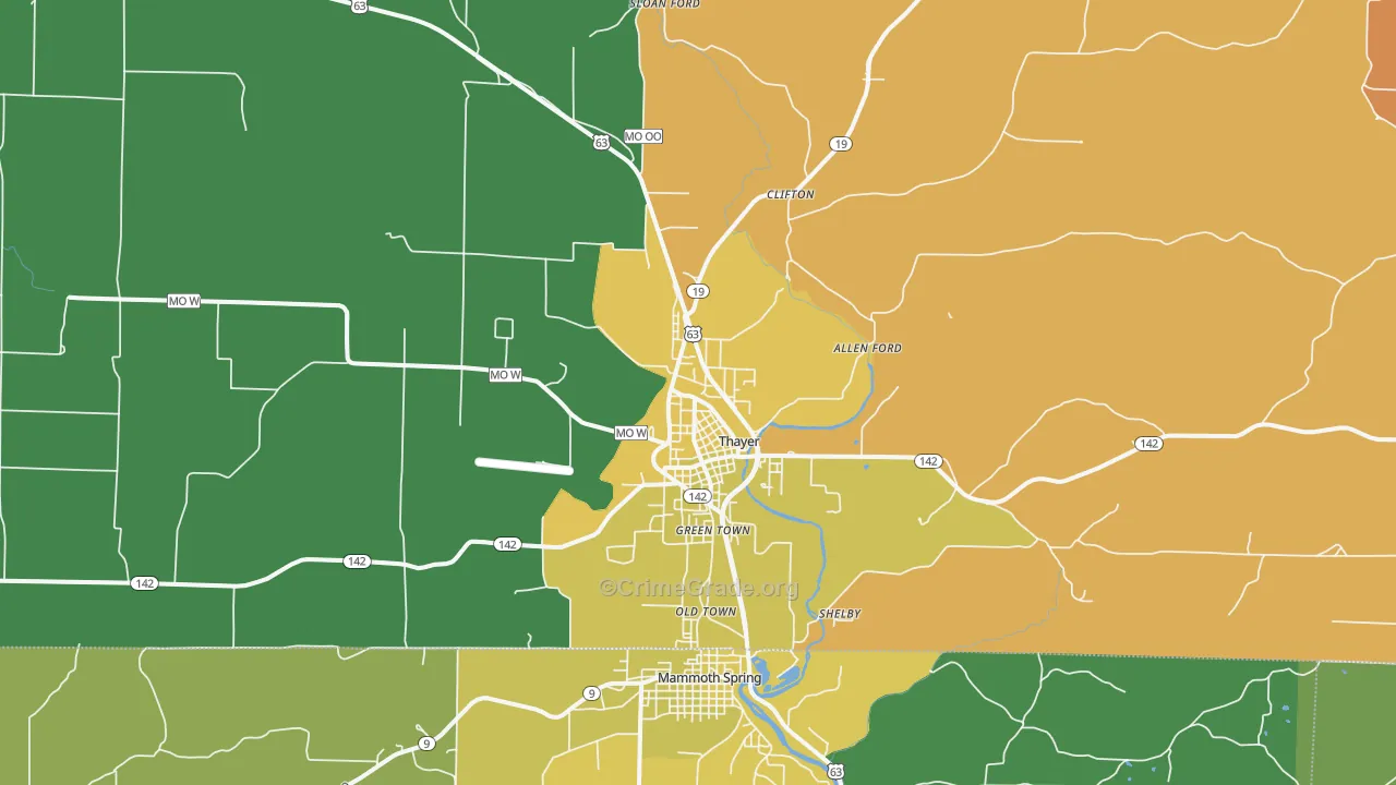 Thayer, MO Map of Murder Rates
