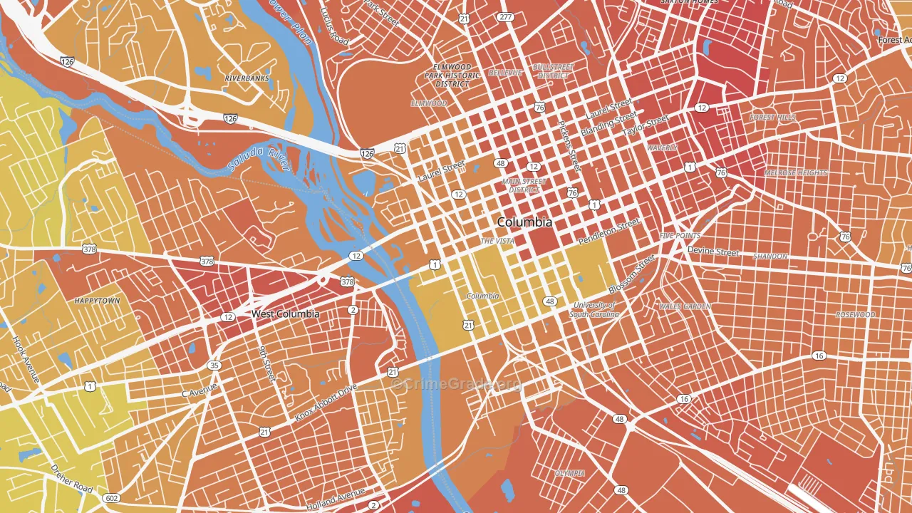 The Congaree Vista, Columbia, SC Map of Murder Rates