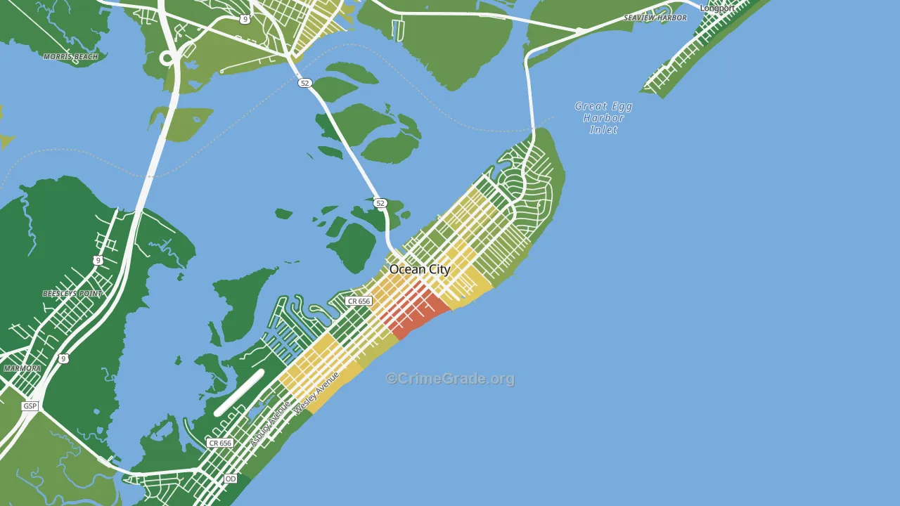 The Gardens, Ocean City, NJ Map of Murder Rates