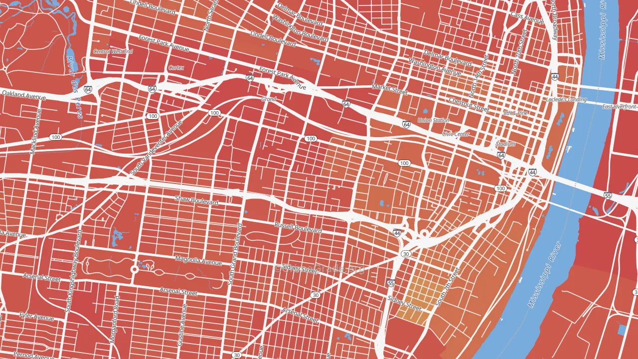 The Gate District, St. Louis, MO Map of Murder Rates