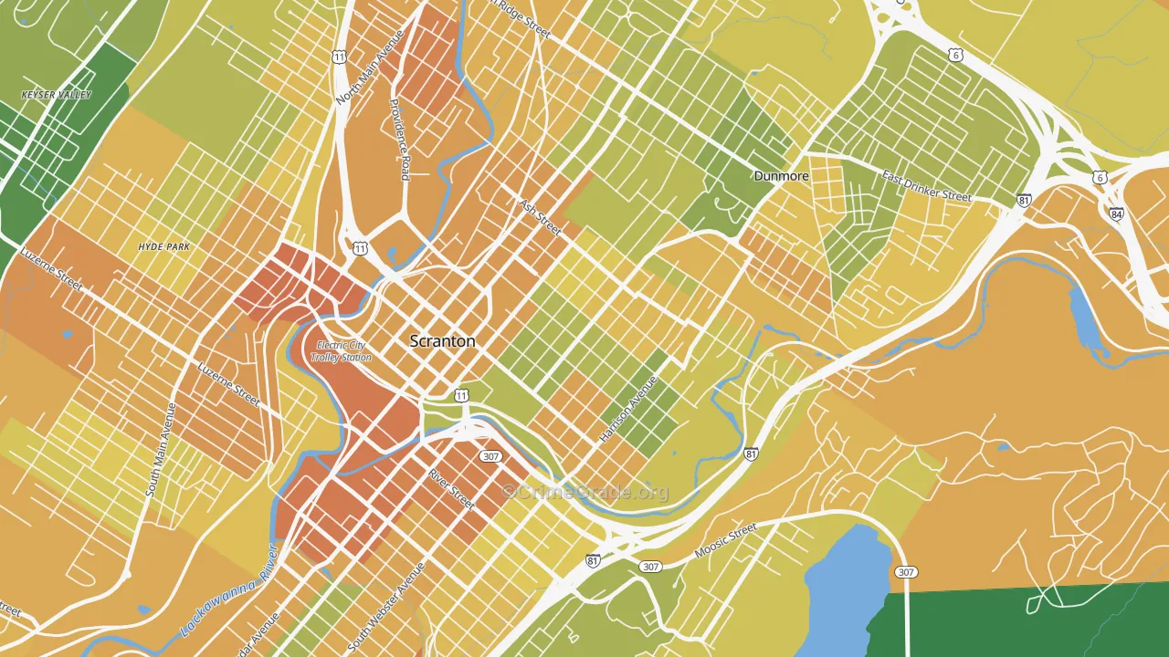 The Hill Section, Scranton, PA Map of Murder Rates