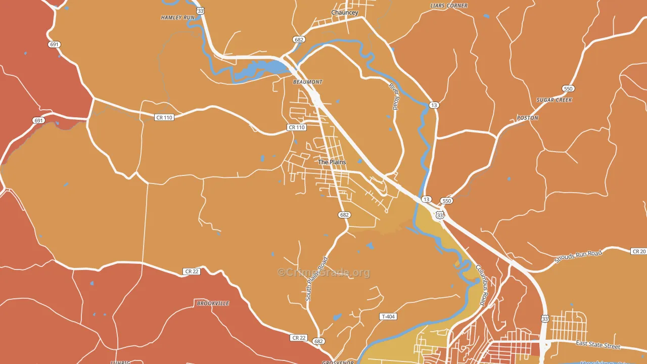The Plains, OH Map of Murder Rates