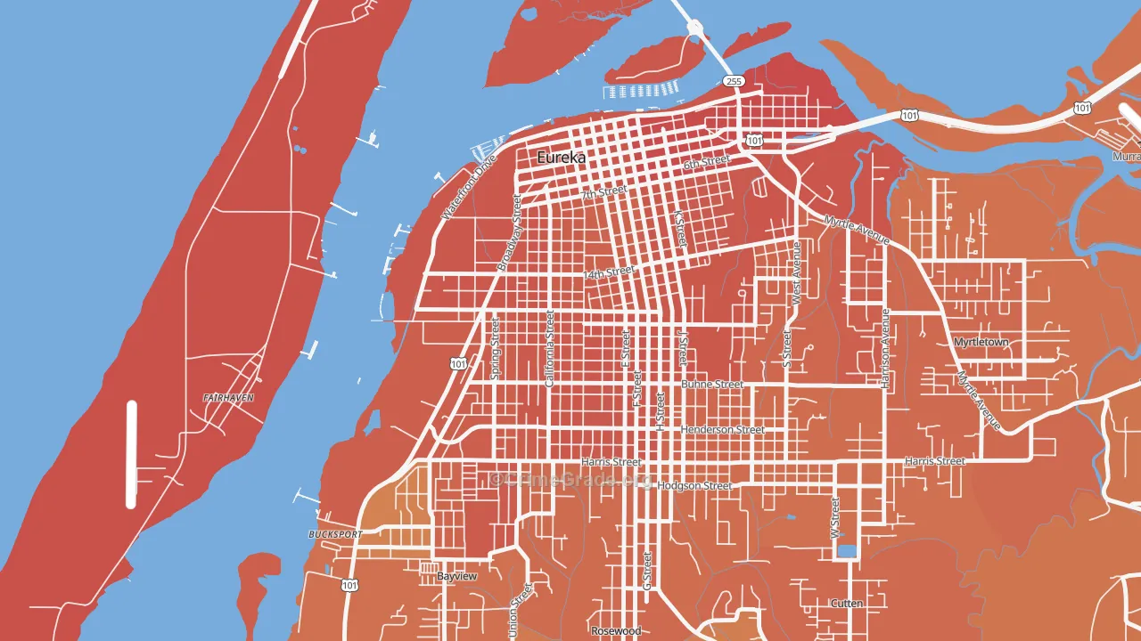 The West Side, Eureka, CA Map of Murder Rates
