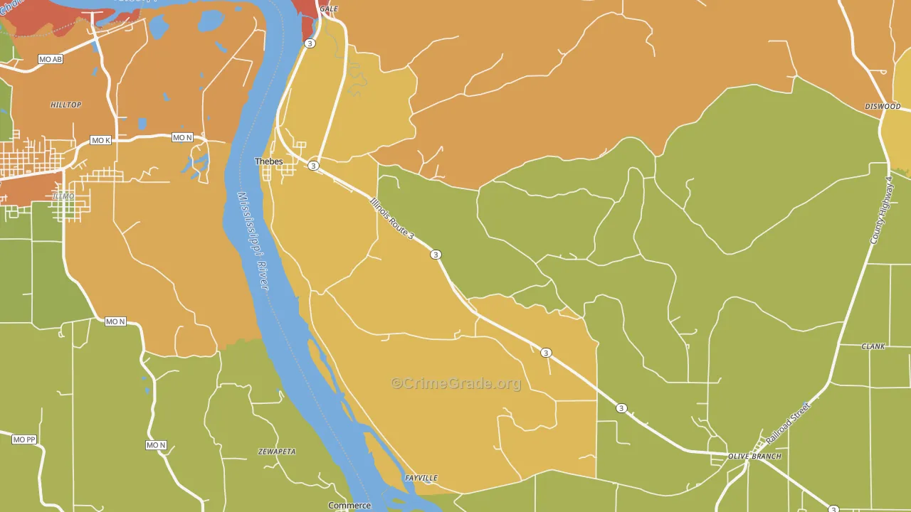 Thebes, IL Map of Murder Rates