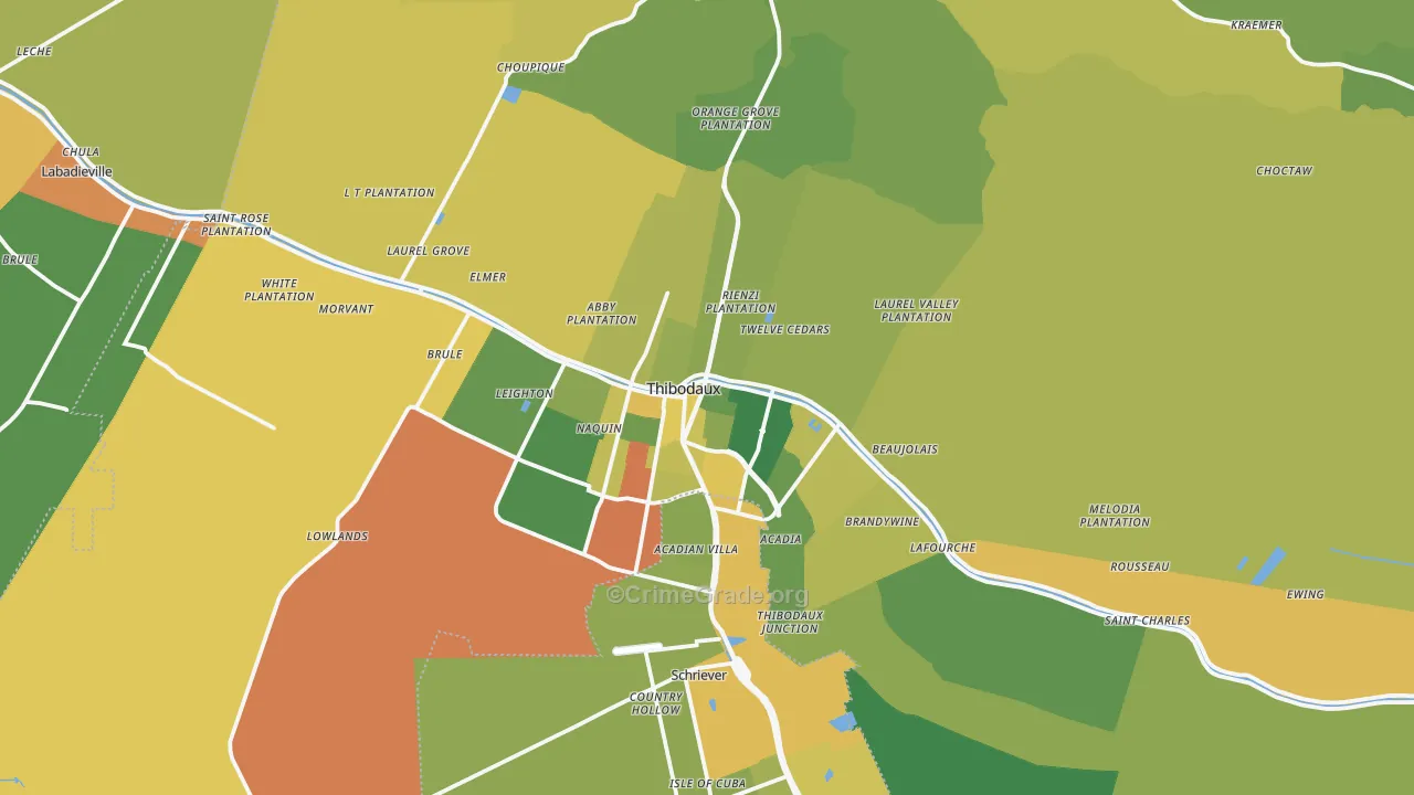 Thibodaux, LA Map of Murder Rates