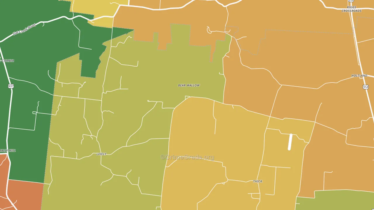 Thick, TN Map of Murder Rates