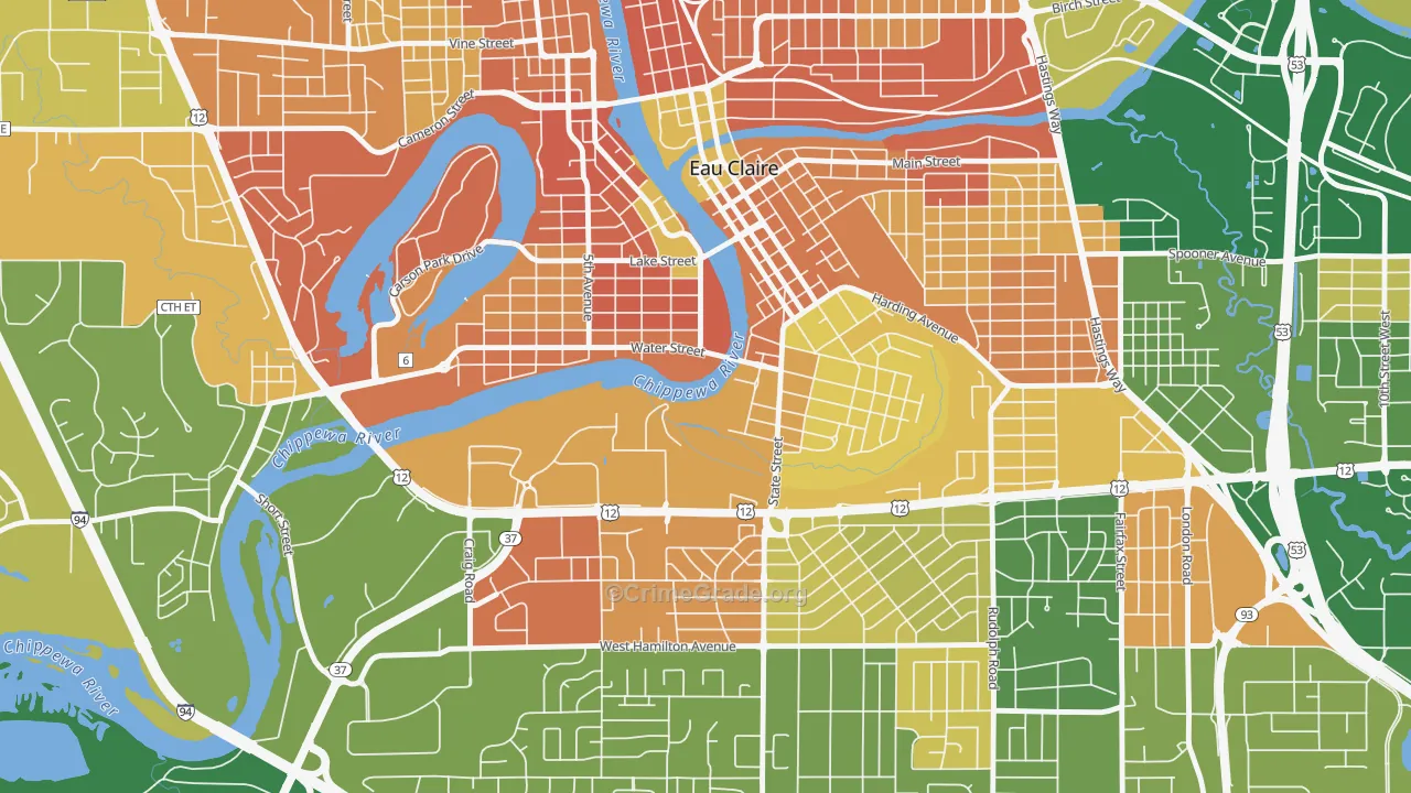 Third Ward, Eau Claire, WI Map of Murder Rates