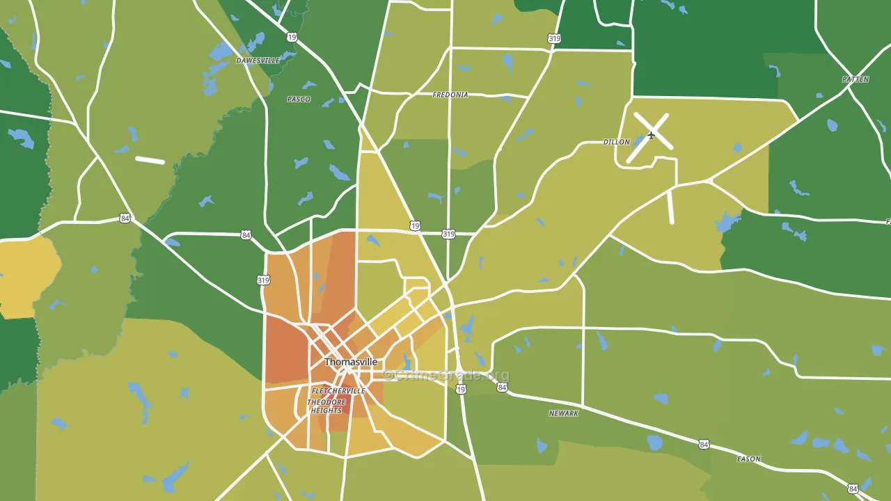 Thomas County, GA Map of Murder Rates