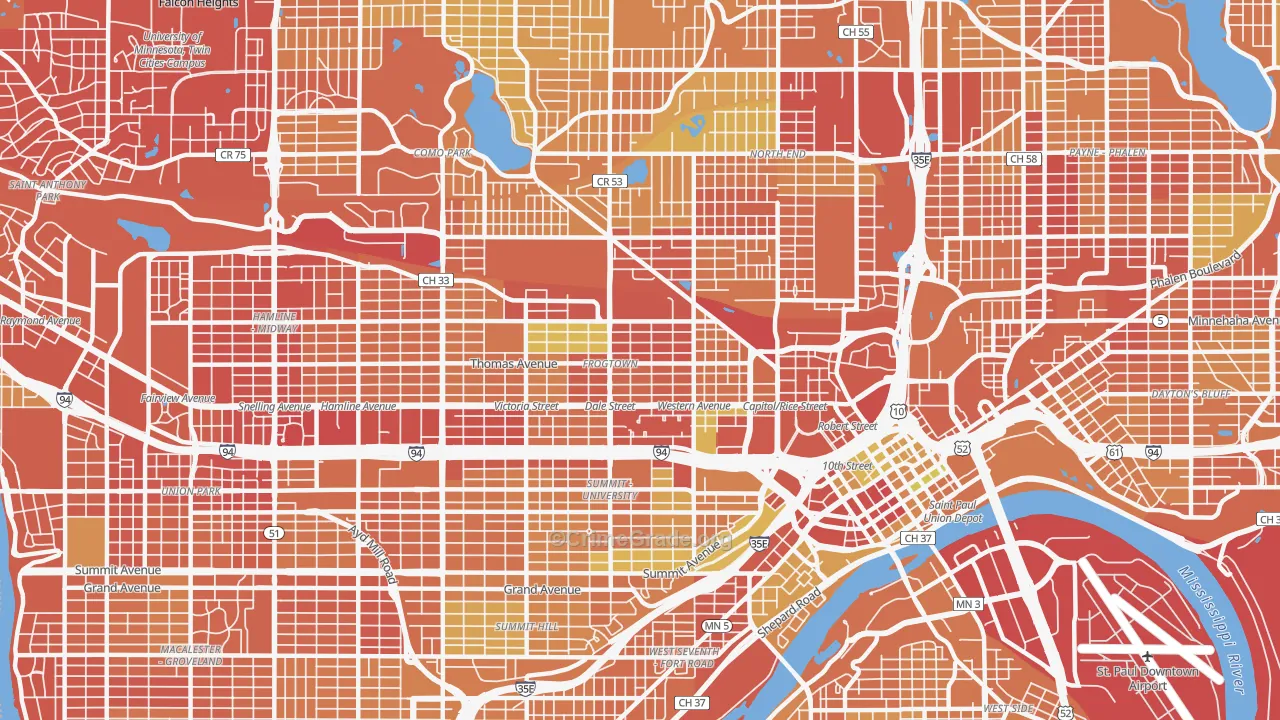Thomas-Dale, St. Paul, MN Map of Murder Rates