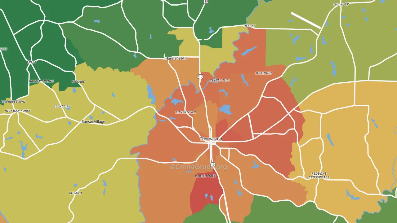 Thomaston, GA Map of Murder Rates
