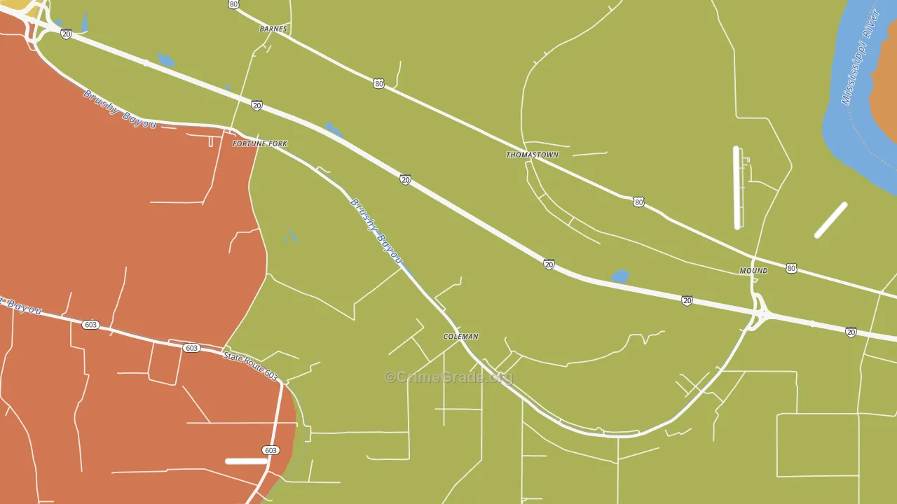 Thomastown, LA Map of Murder Rates