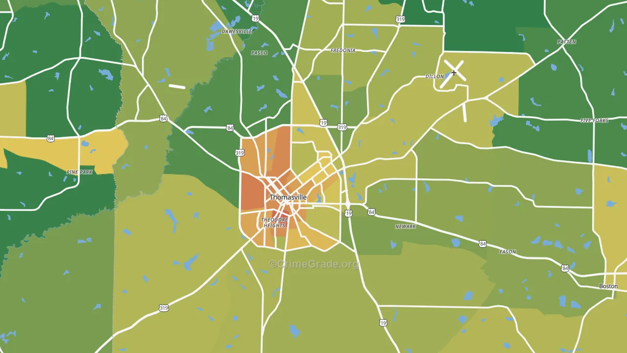 Thomasville, GA Map of Murder Rates