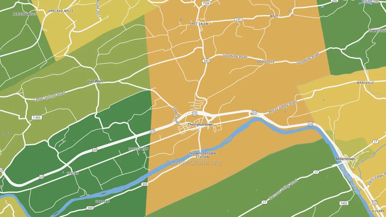 Thompsontown, PA Map of Murder Rates