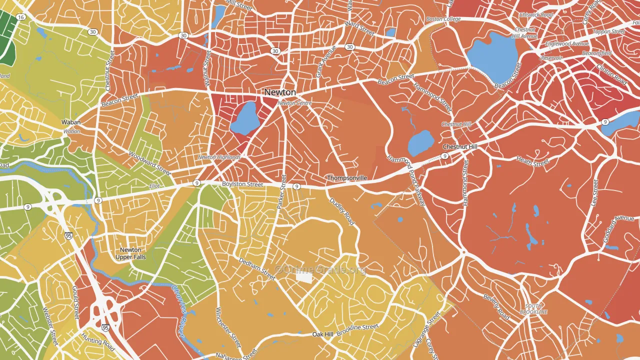 Thompsonville, Newton, MA Map of Murder Rates