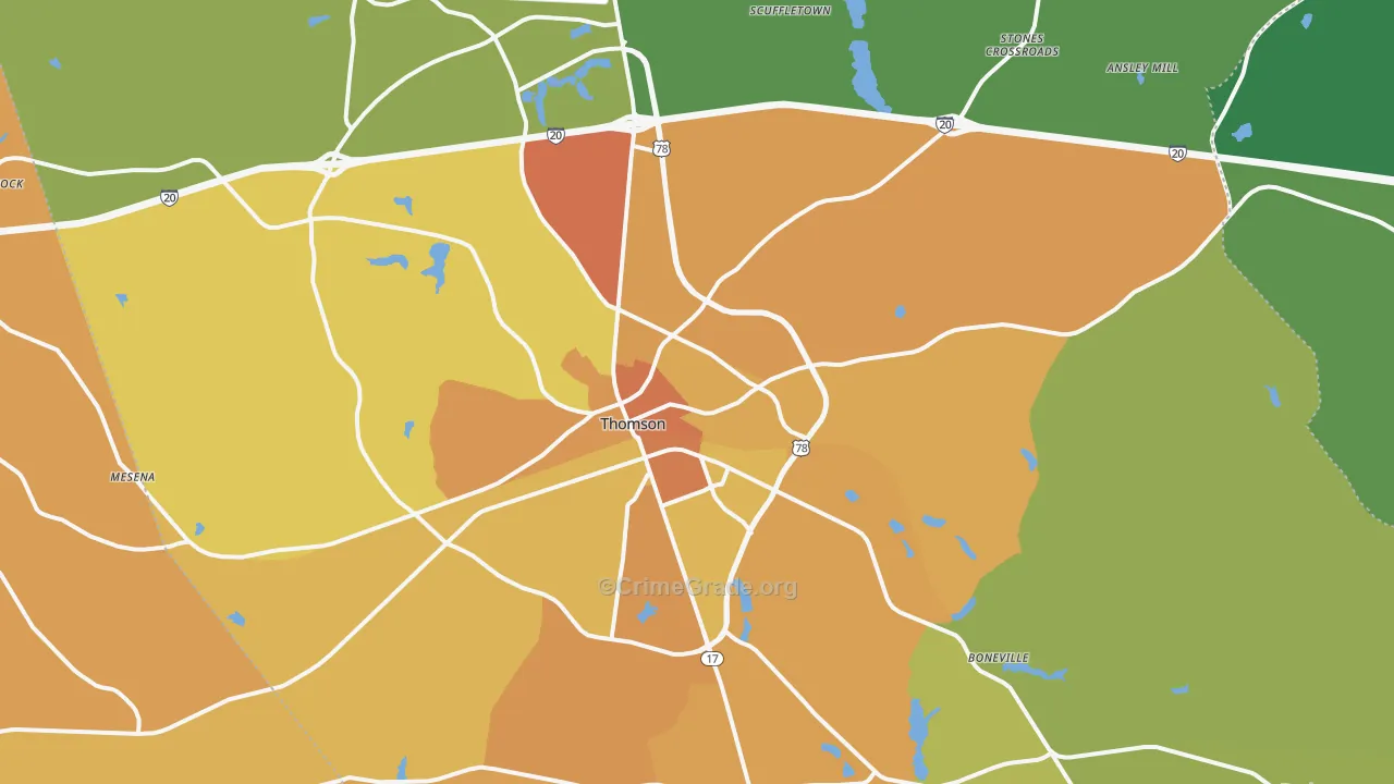 Thomson, GA Map of Murder Rates