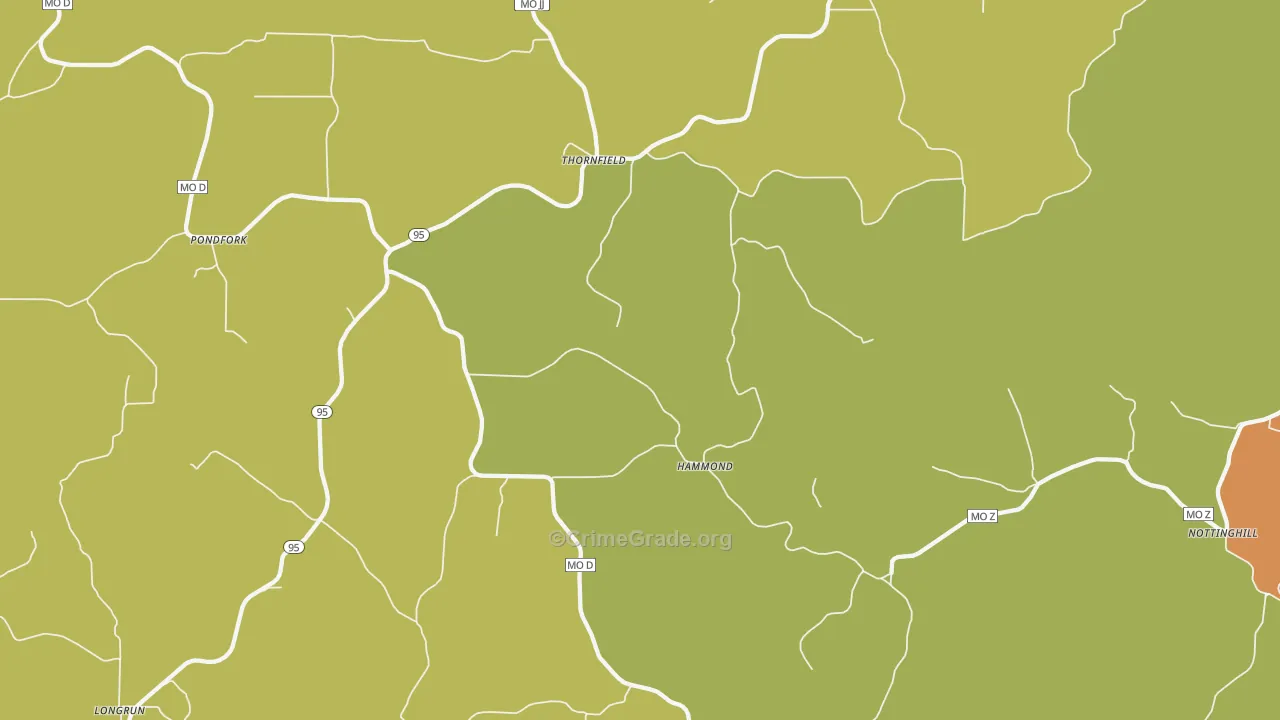 Thornfield, MO Map of Murder Rates