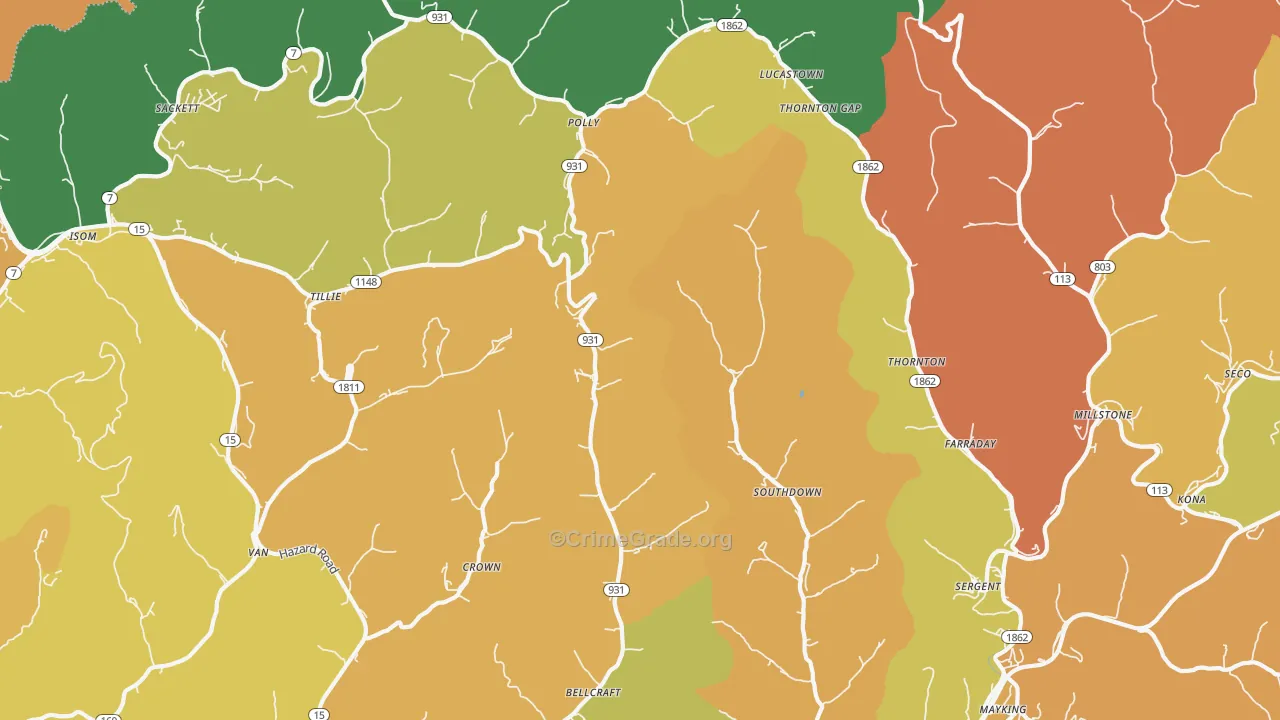 Thornton, KY Map of Murder Rates