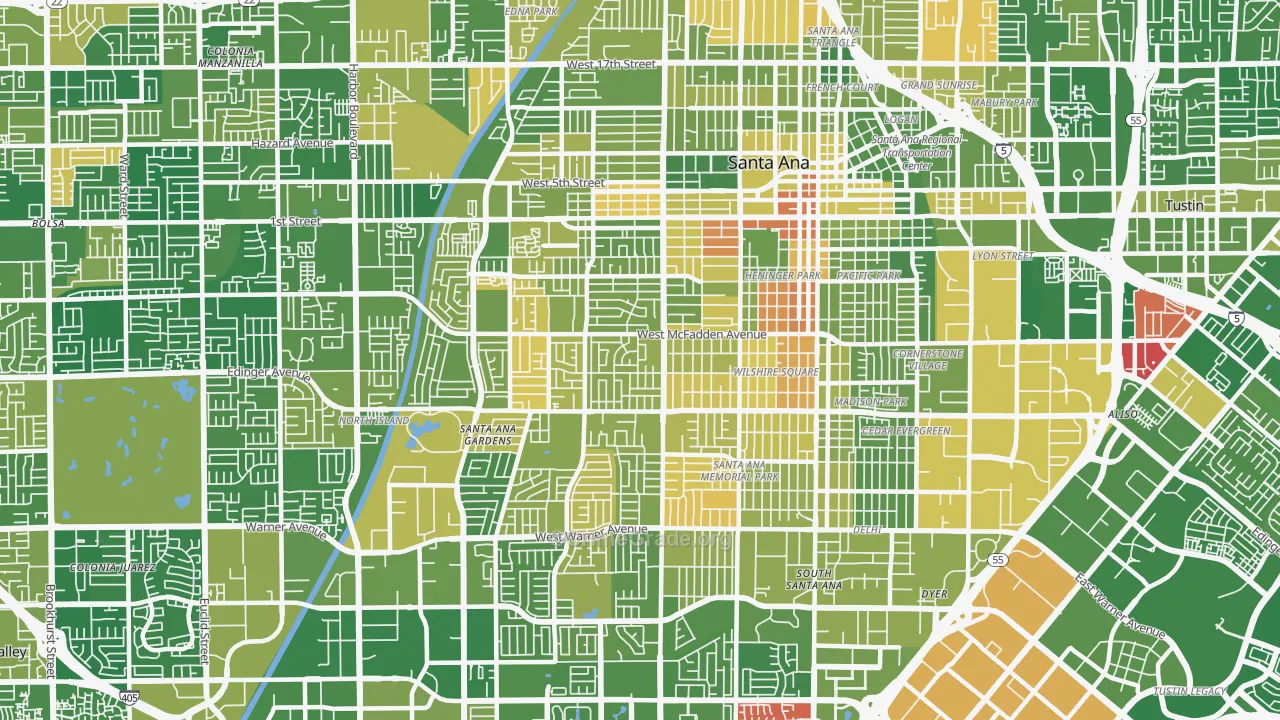 Thornton Park, Santa Ana, CA Map of Murder Rates