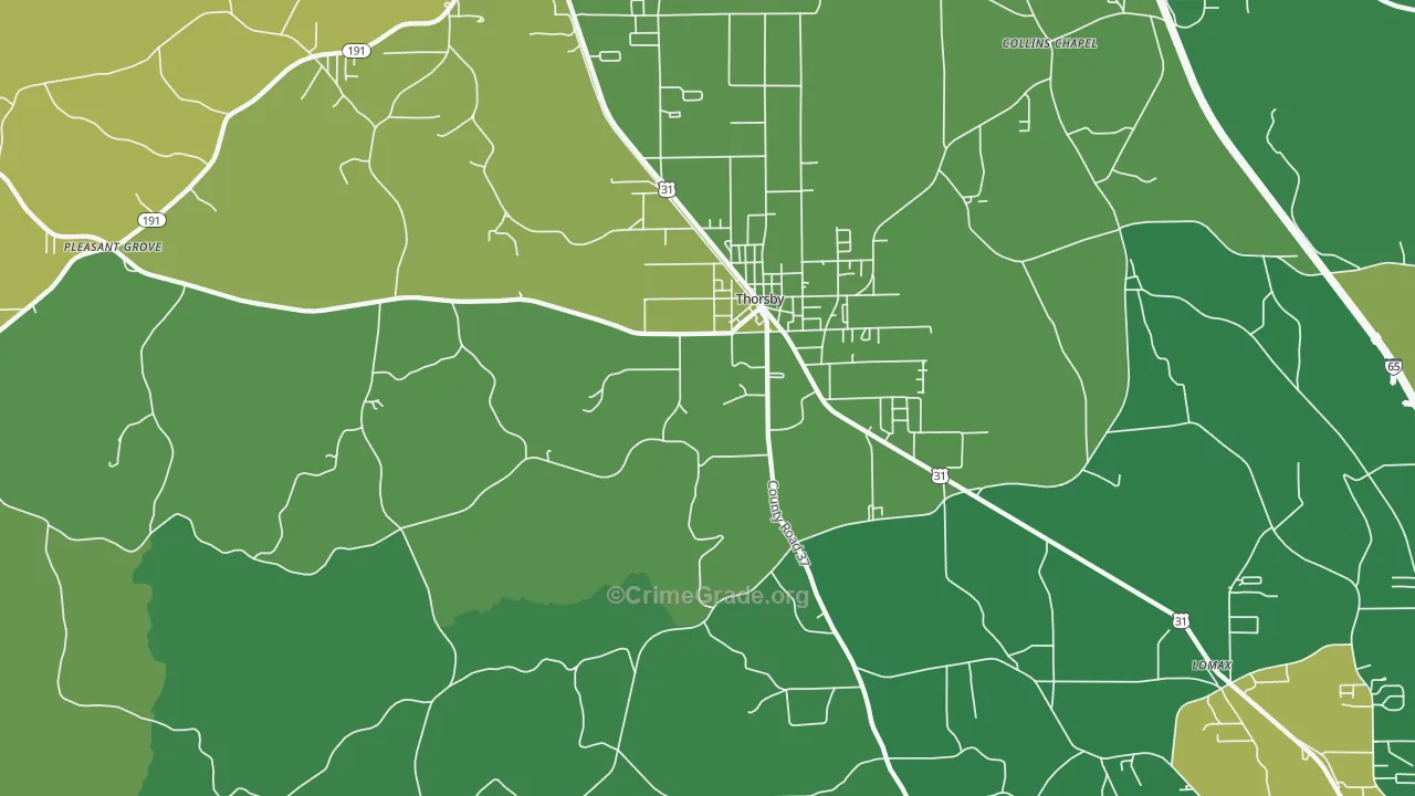 Thorsby, AL Map of Murder Rates